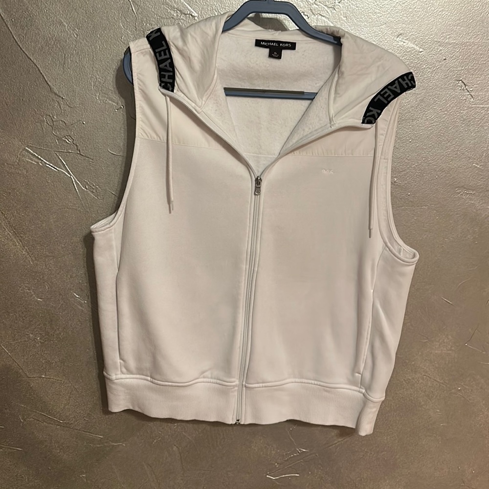 Mens Micheal Kors White Sleevless Zip Hoodie